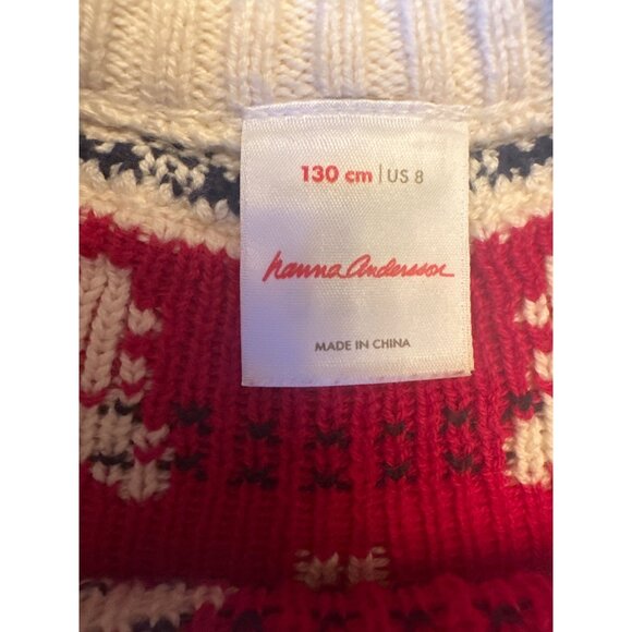 Hanna Andersson Winter Reindeer Knit Sweater Dress 8 Cotton Wool Nordic - Picture 3 of 5